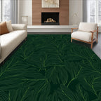 Emerald Green Leafy Botanical Line Art Rug