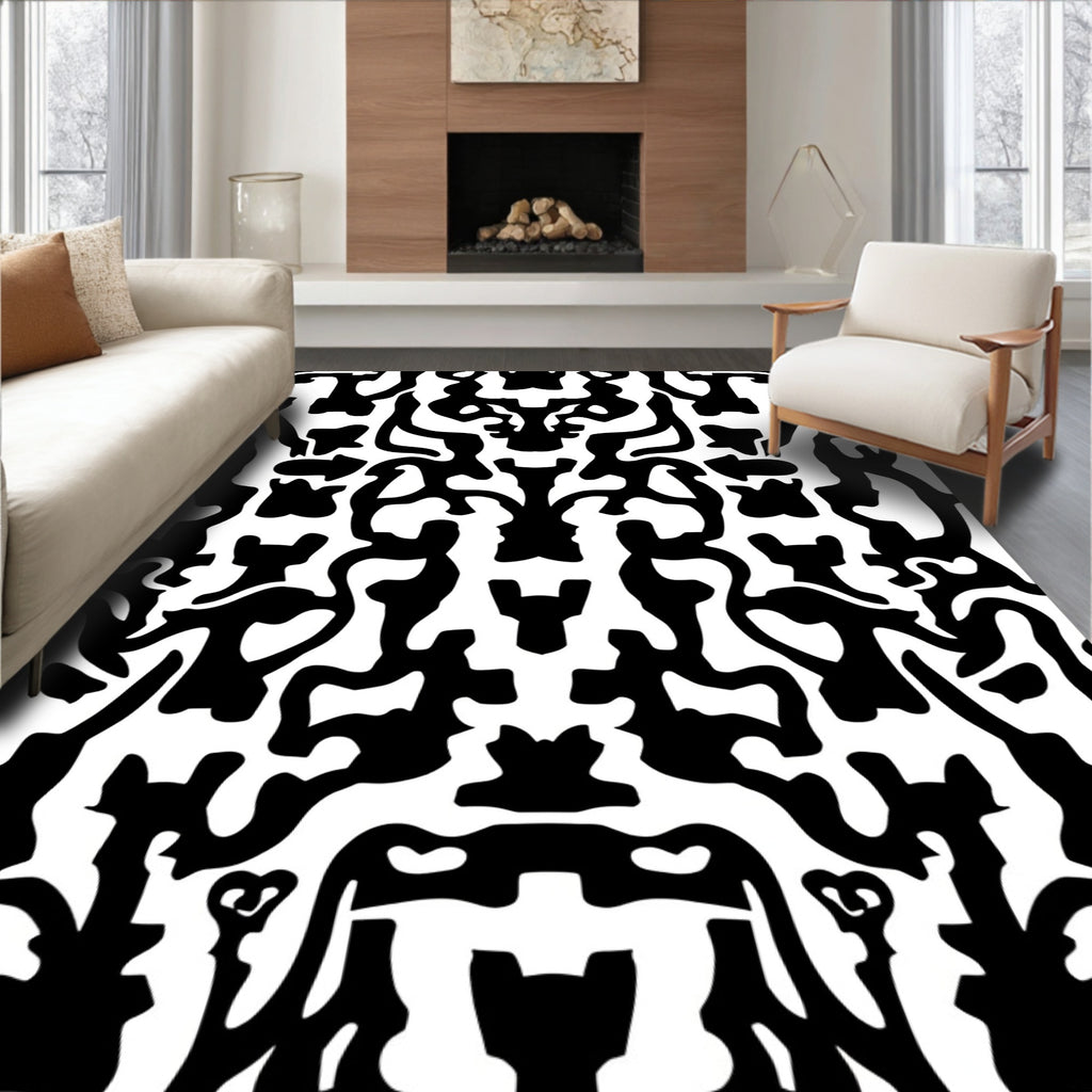 Abstract Figures Black White Pattern Rug