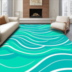 Aqua Blue Wavy Lines Design Rug
