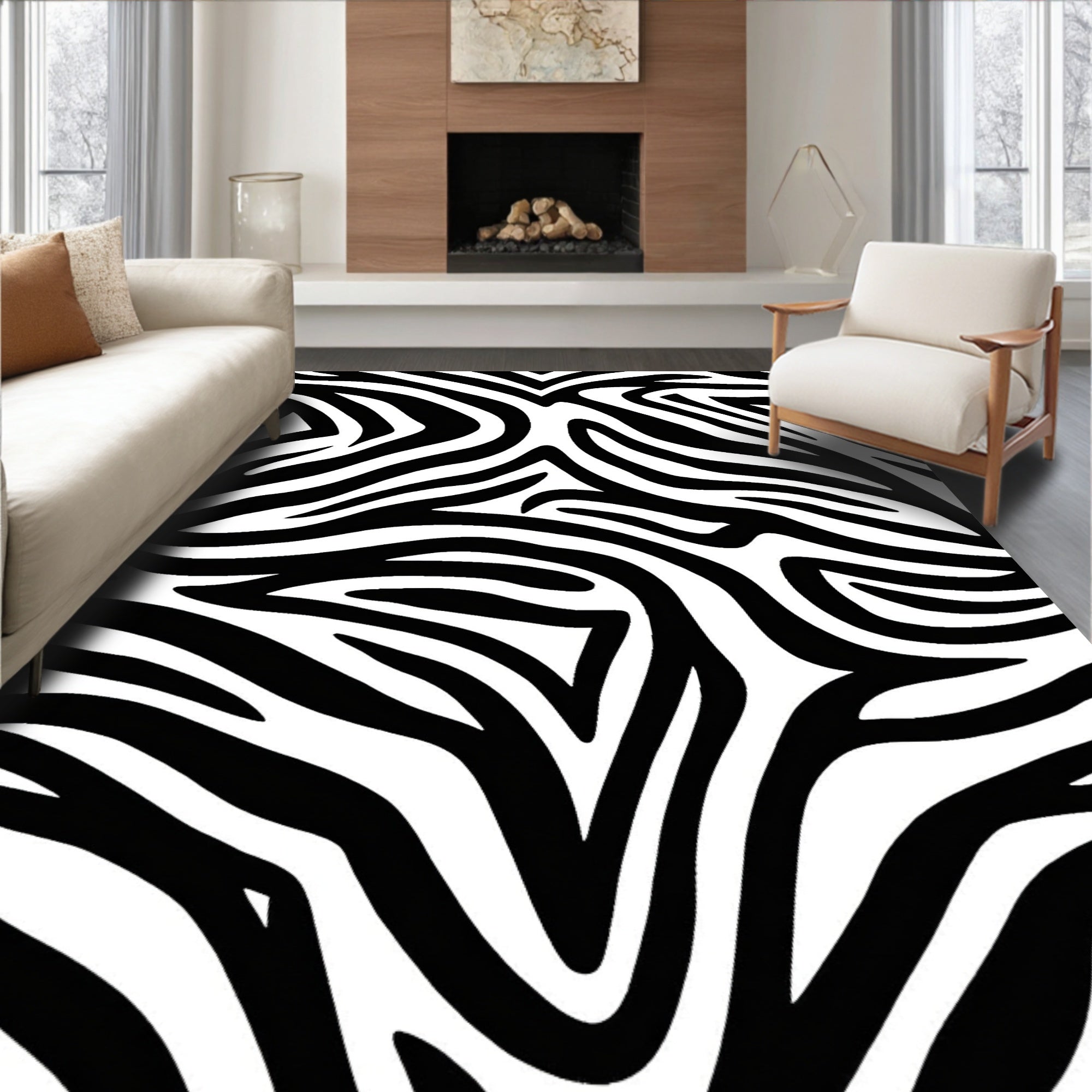 Bold Black White Zebra Pattern Rug