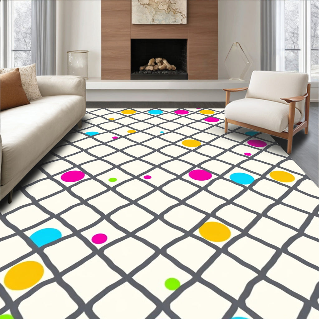Grid Scattered Dot Playful Design Rug