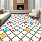 Grid Scattered Dot Playful Design Rug