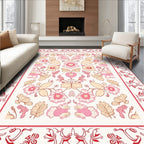 Pink Floral Symmetrical Patterned Rug