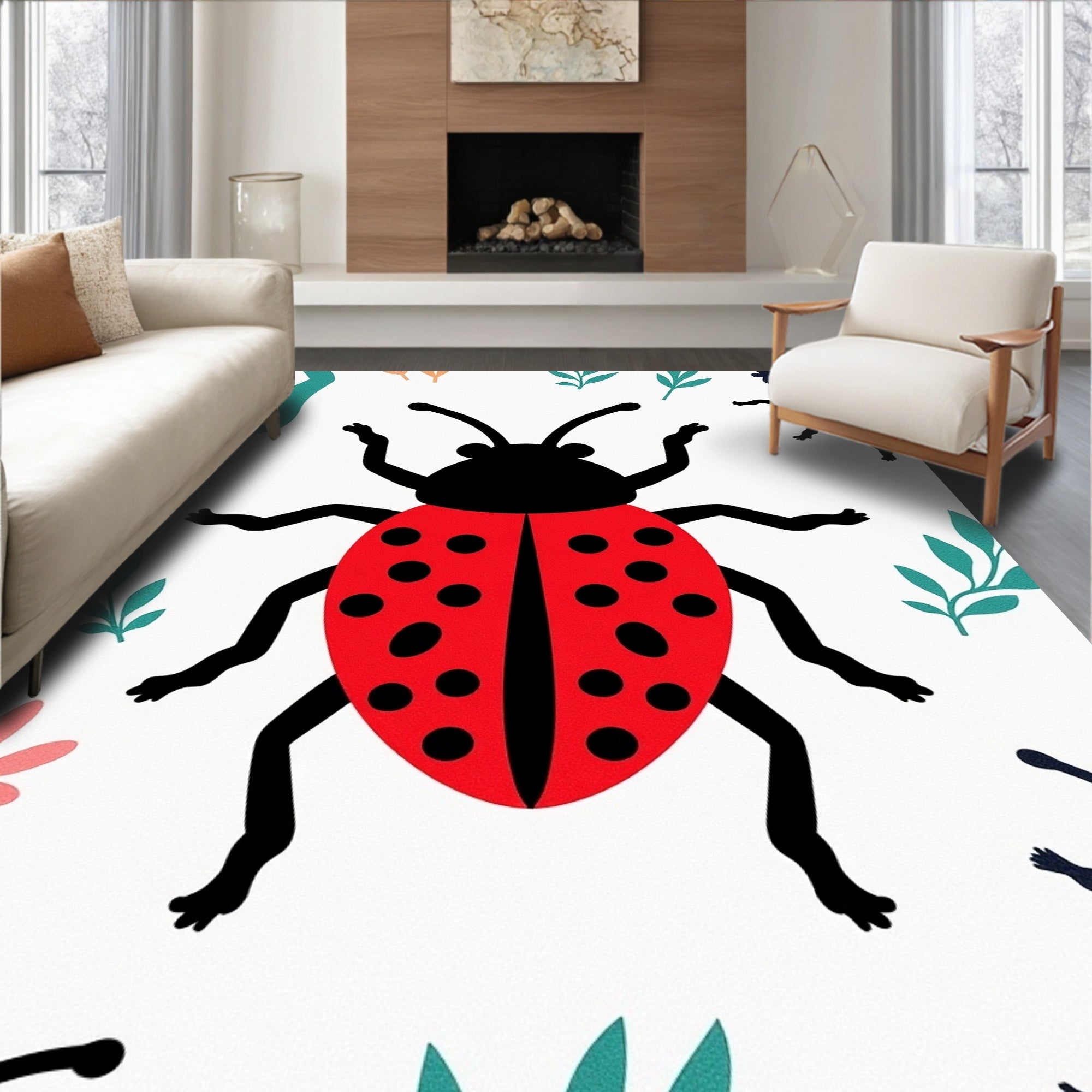 Cute Ladybugs Garden Pattern Rug