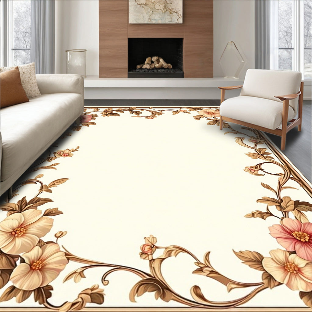 Floral Vines Antique Border Design Rug