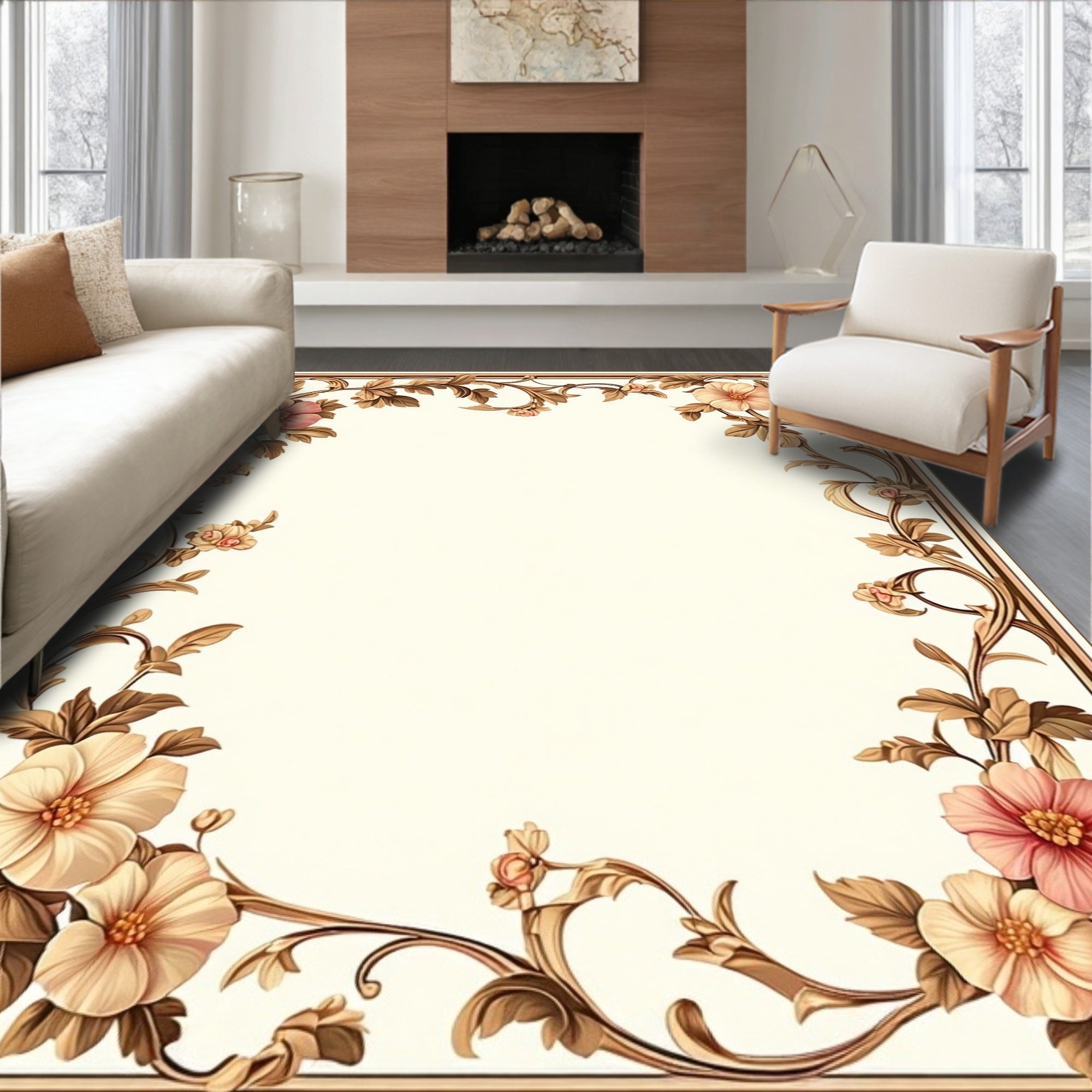 Floral Vines Antique Border Design Rug