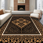 Ornate Black Gold Geometric Diamond Rug