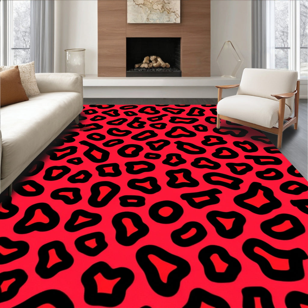 Vibrant Red Leopard Pattern Rug