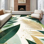 Tropical Green Gold Leaf Pattern Rug