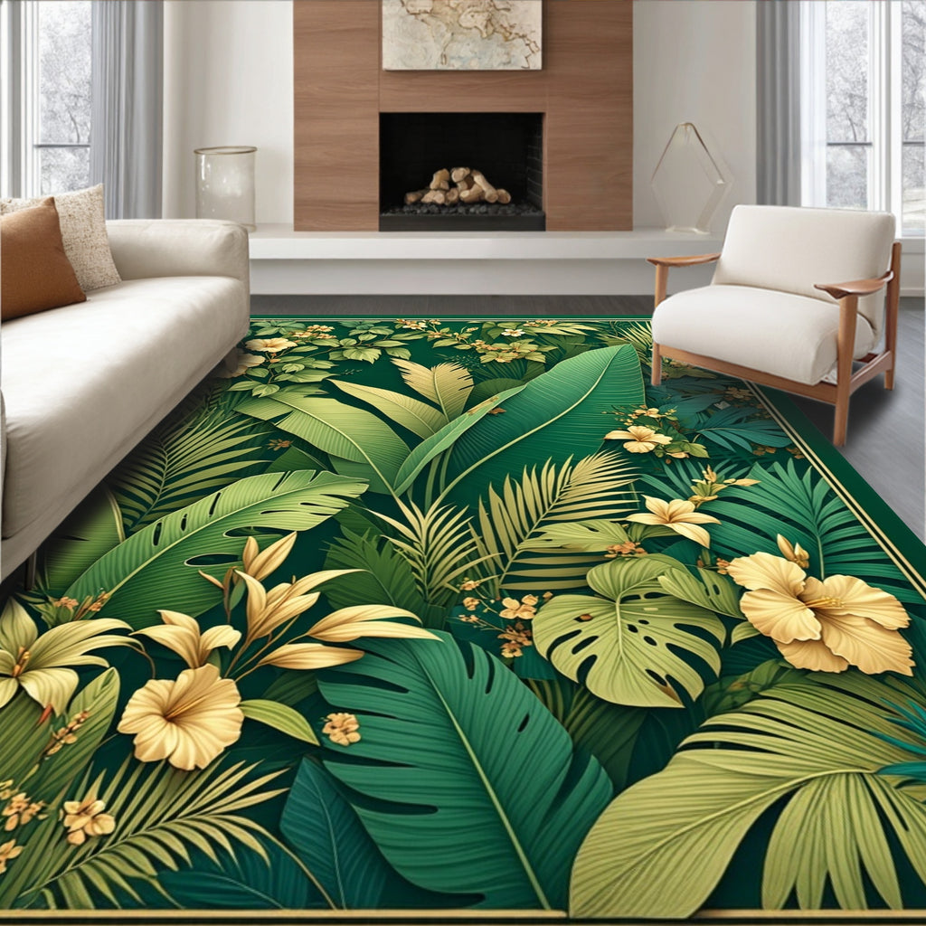 Lush Tropical Floral Botanical Design Rug