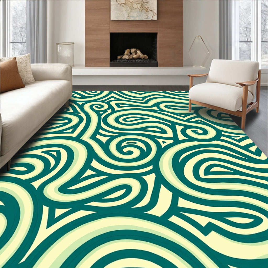 Teal Swirl Stripe Abstract Rug
