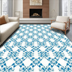 Classic Blue Floral Lattice Pattern Rug