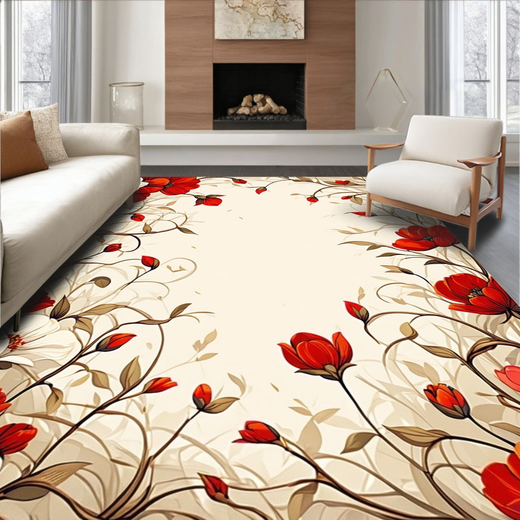 Floral Vine With Red White Blooms Rug