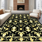 Elegant Gold Fleur-de-Lis Floral Pattern Rug