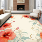 Coral Hibiscus Floral Swirl Pattern Rug