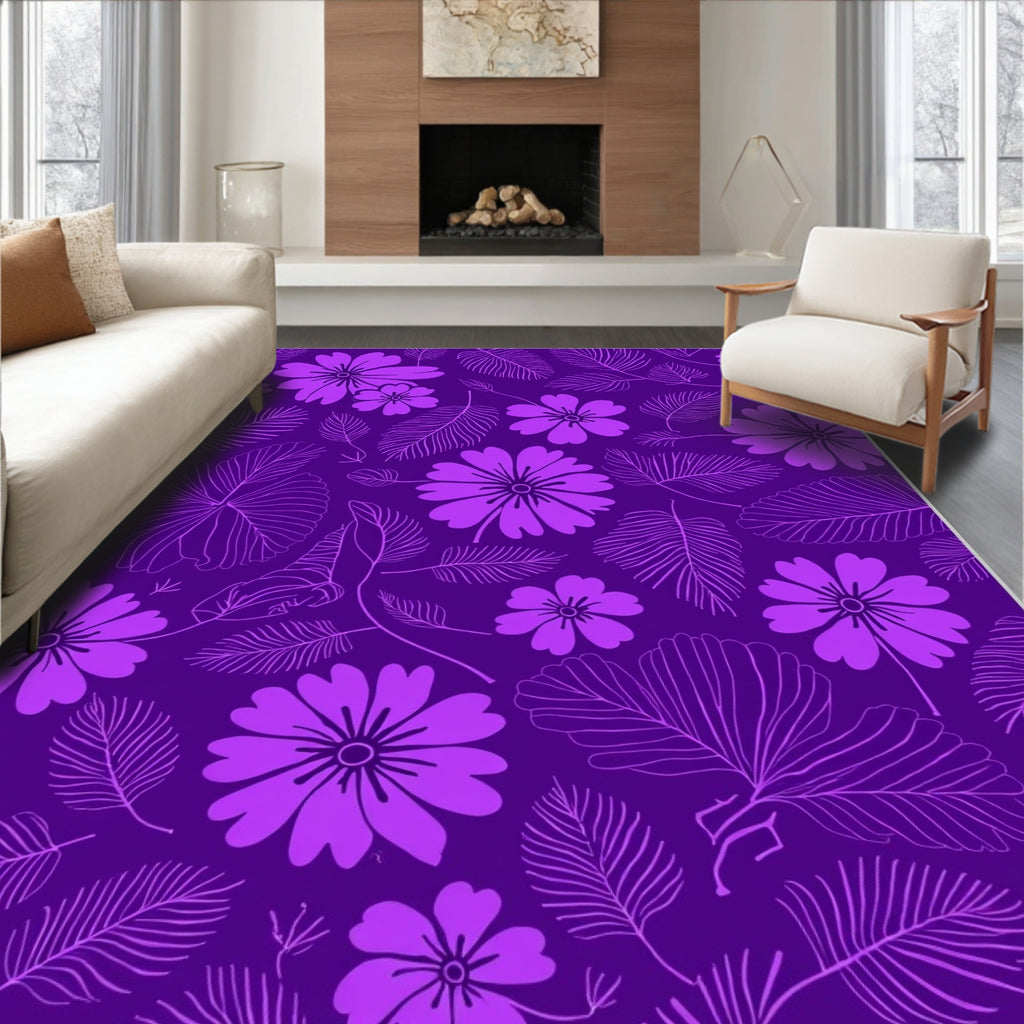 Purple Floral Line Art Design Rug