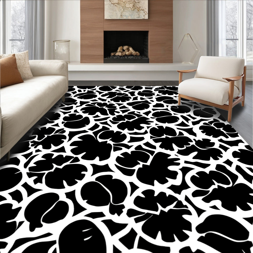 Monochrome Floral Silhouette Pattern Rug