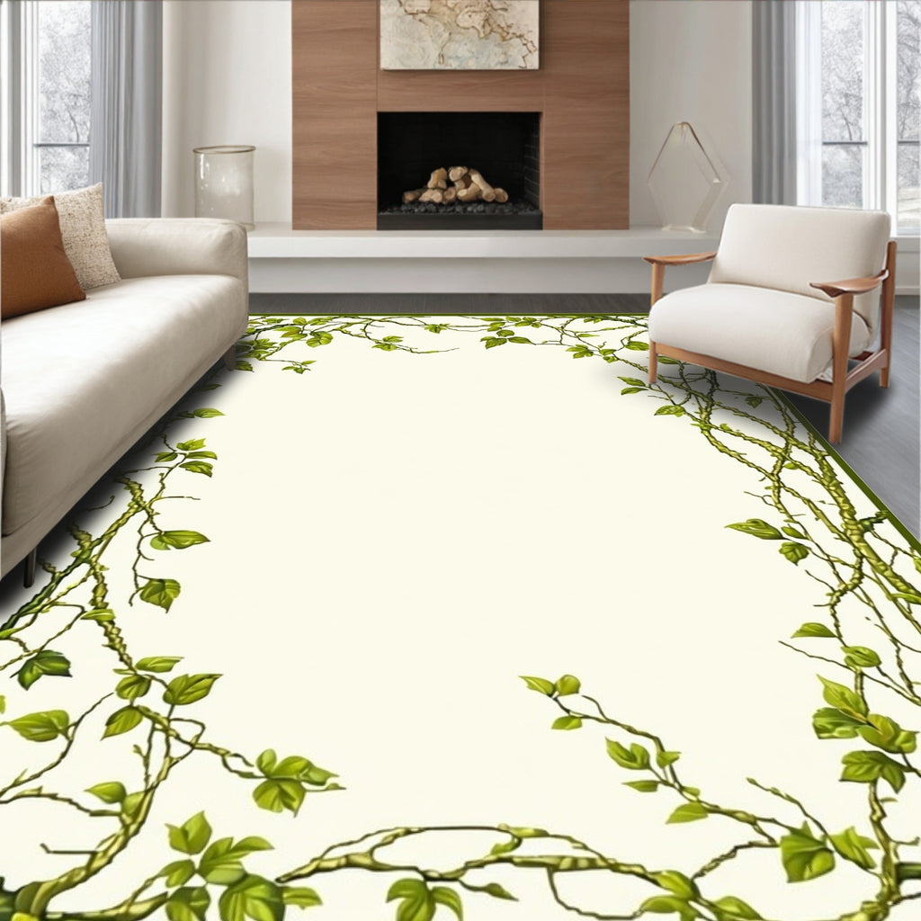 Green Vine Botanical Border Design Rug