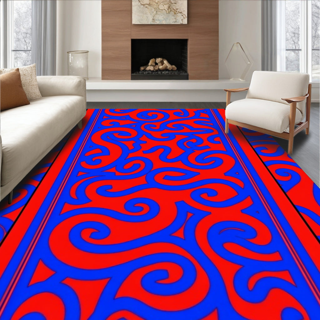 Red and Blue Swirl Pattern Rug
