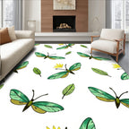 Emerald Butterfly and Leaf Arrangement Rug