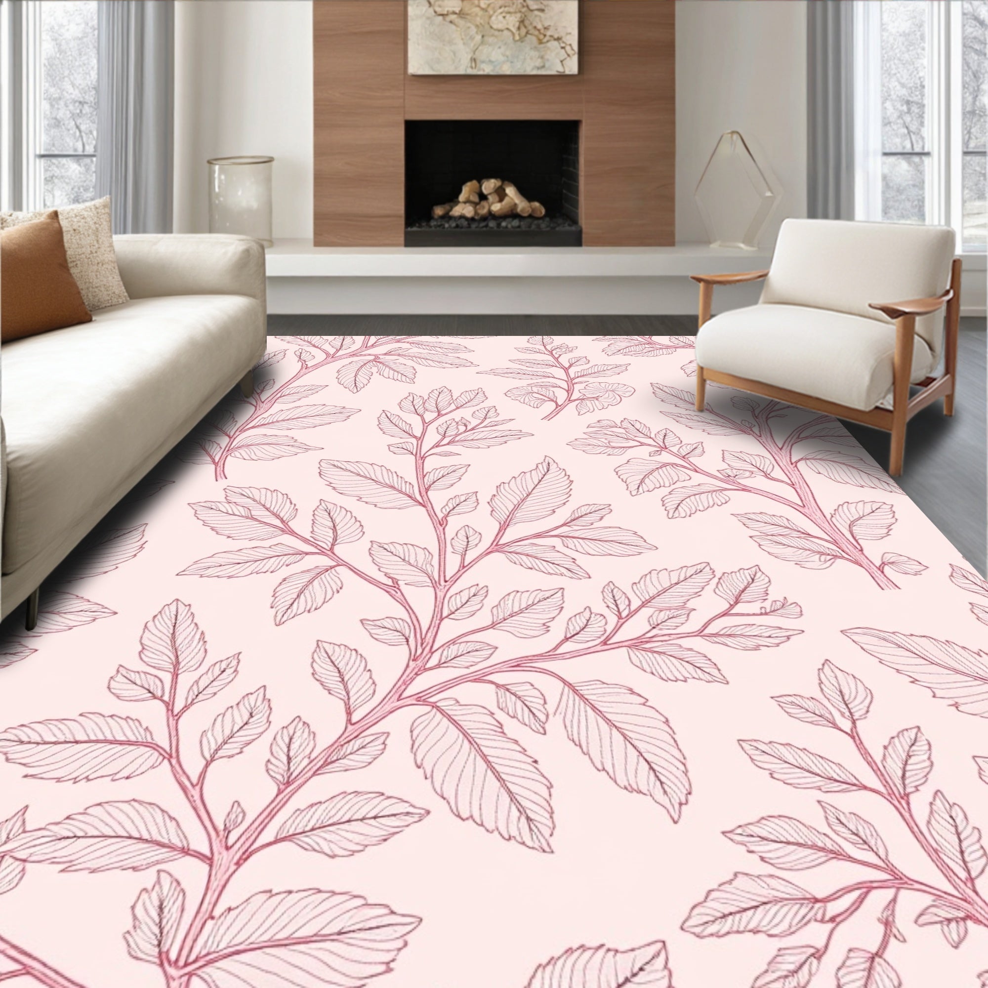 Delicate Floral Branch Outline Design Rug