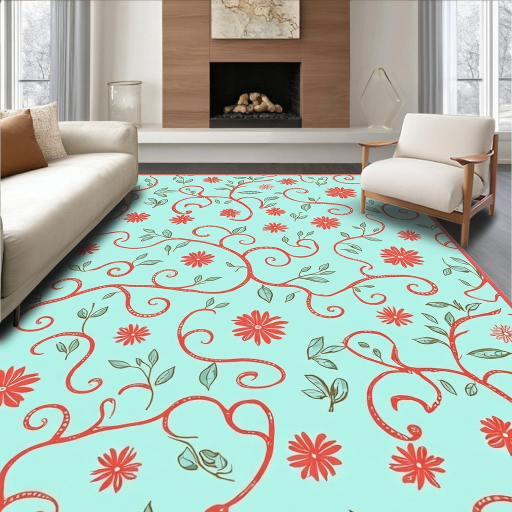 Coral Vine Flower Pattern Rug