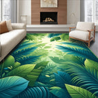Lush Tropical Jungle Leaf Pattern Rug