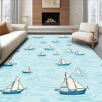 Sailboat Pattern Nautical Blue Water Rug