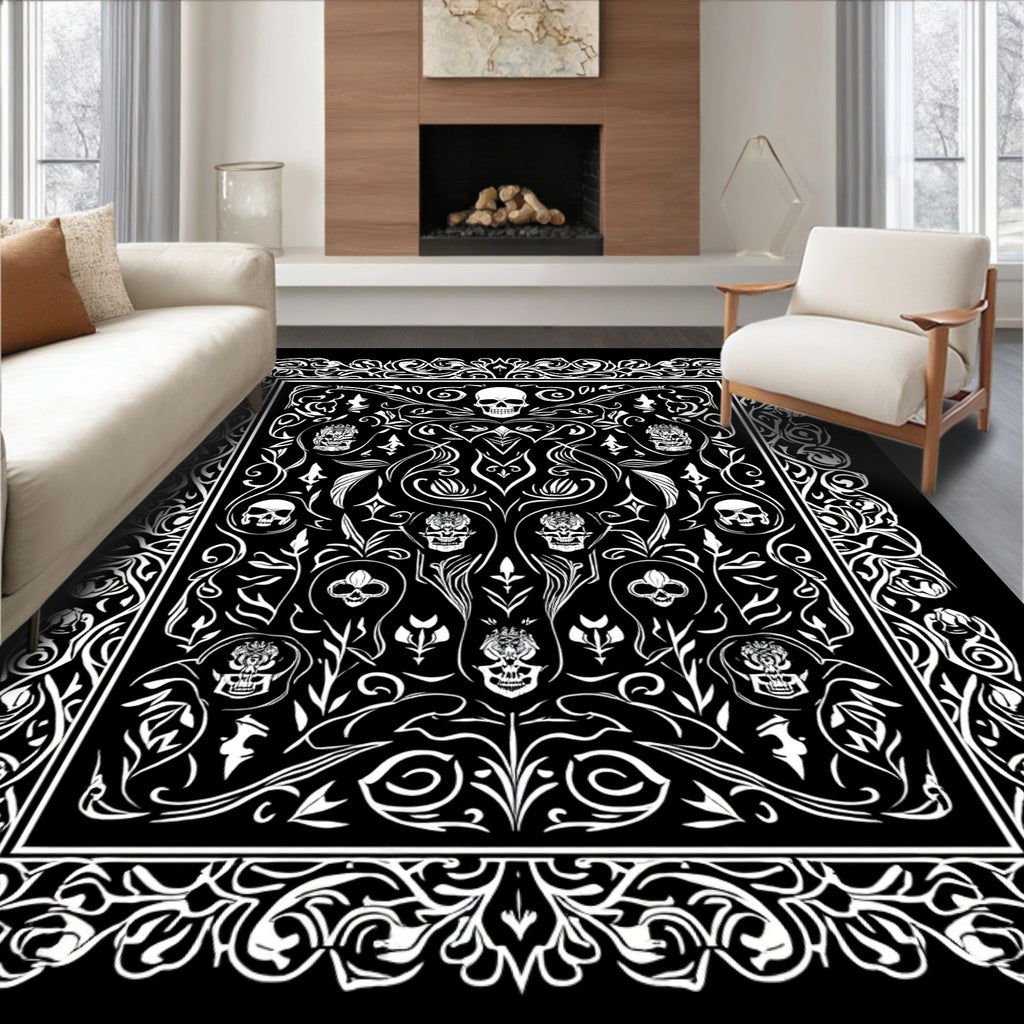 Gothic Skull Floral Ornament Rug