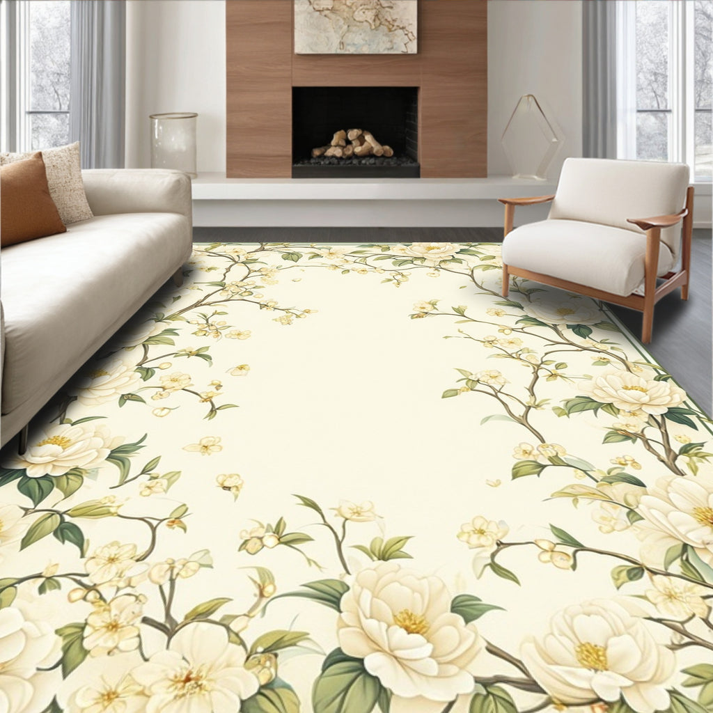 Cream Floral Vine Elegant Pattern Rug