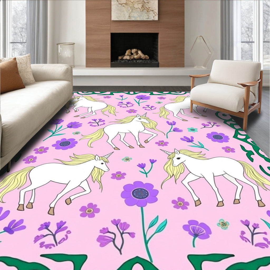 Whimsical Unicorns Floral Garden Rug