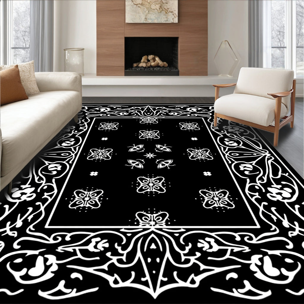 Ornate Butterfly Floral Pattern Rug