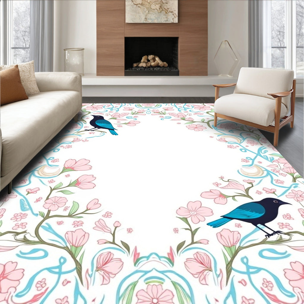 Bluebird Garden Whimsical Floral Accent Rug