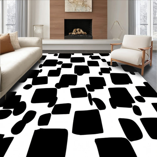 Abstract Black Rounded Squares Rug