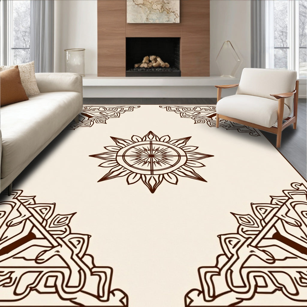 Ornate Sun Corner Motif Rug