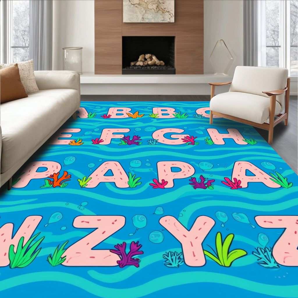 Underwater Alphabet And Coral Design Rug