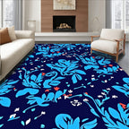 Blue Floral Whimsical Pattern Rug