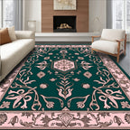 Emerald And Pink Floral Art Nouveau Rug