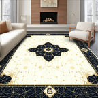 Ornate Black Gold Geometric Pattern Rug