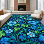 Deep Blue Floral Swirls Rug