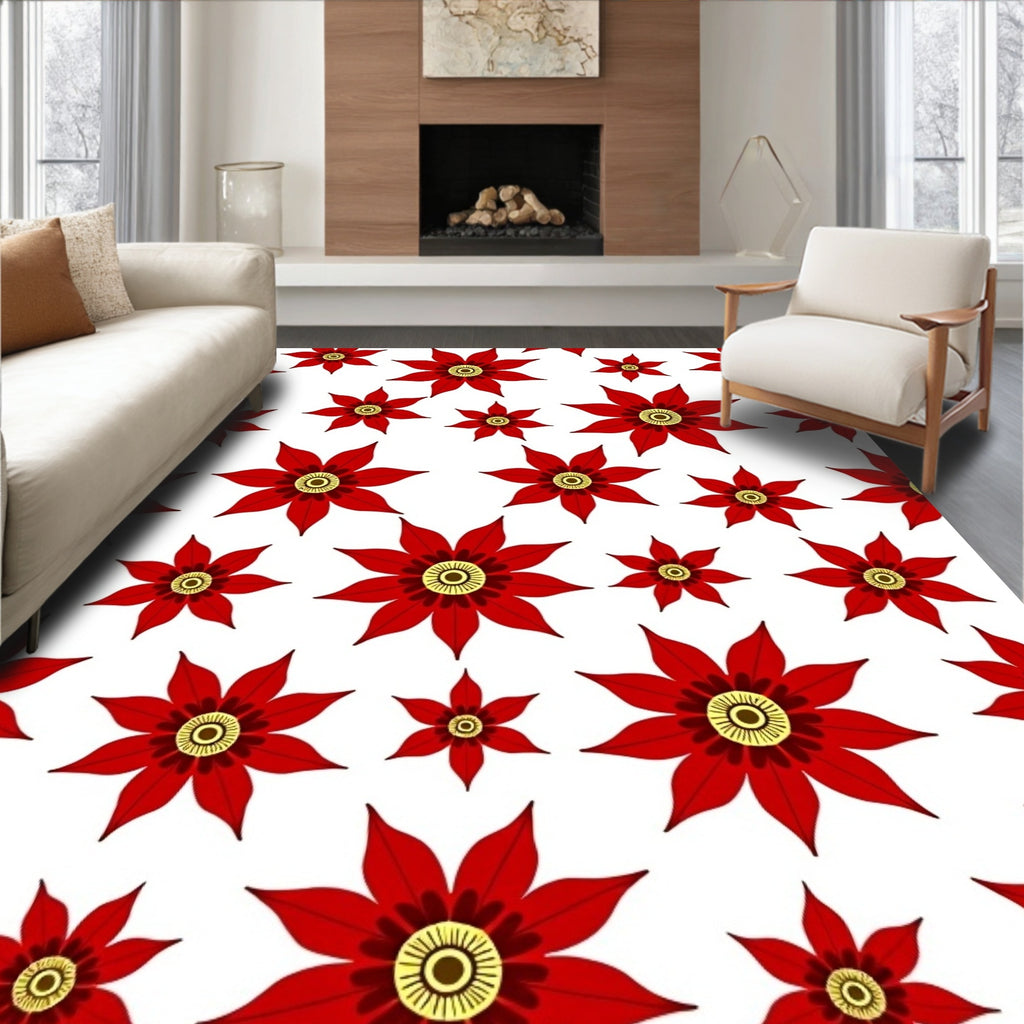 Bold Scarlet Flower Scatter Rug