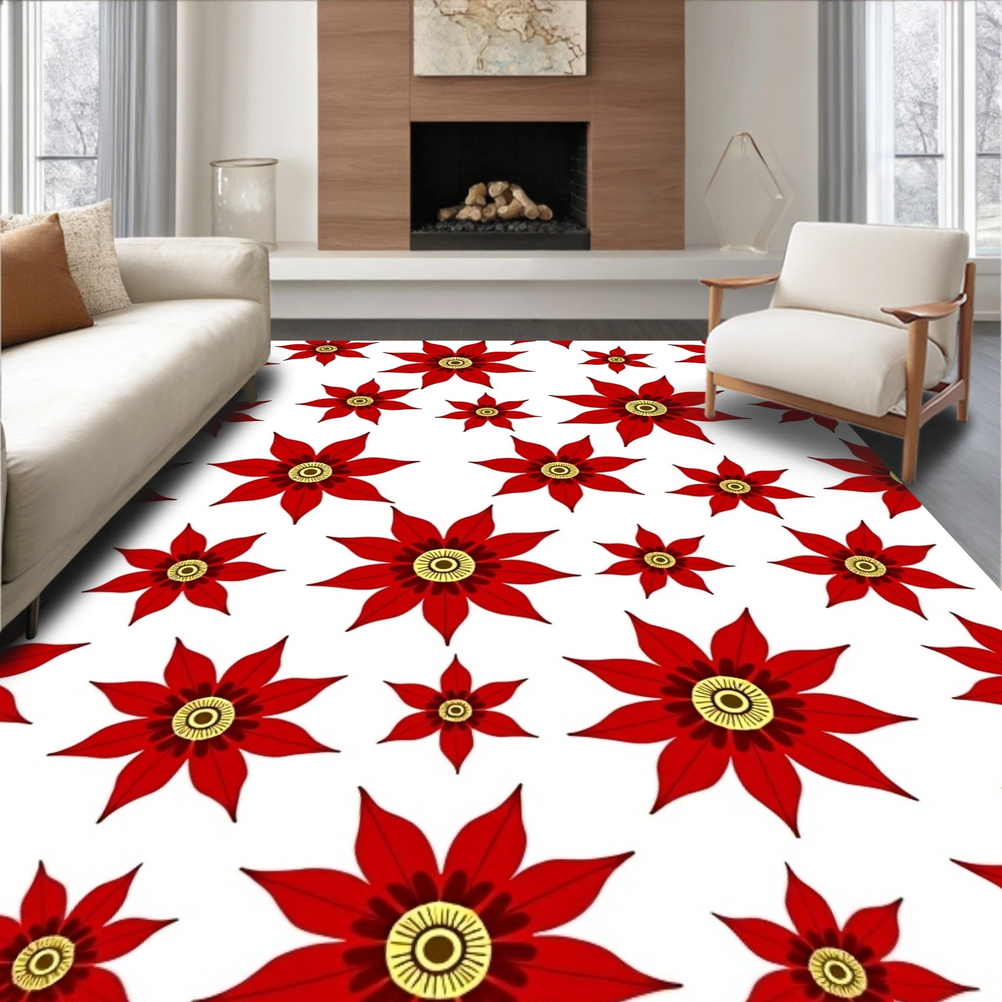 Bold Scarlet Flower Scatter Rug