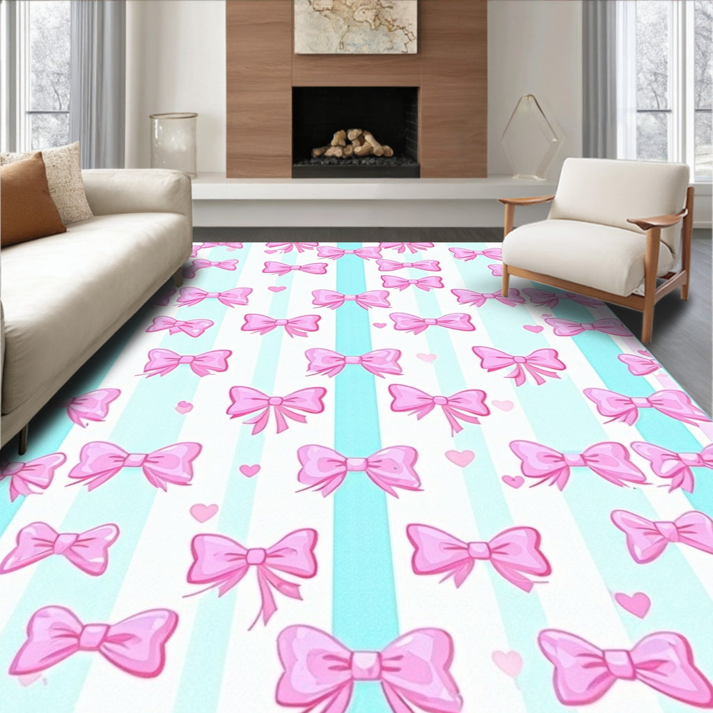 Pink Bows On Striped Background Rug