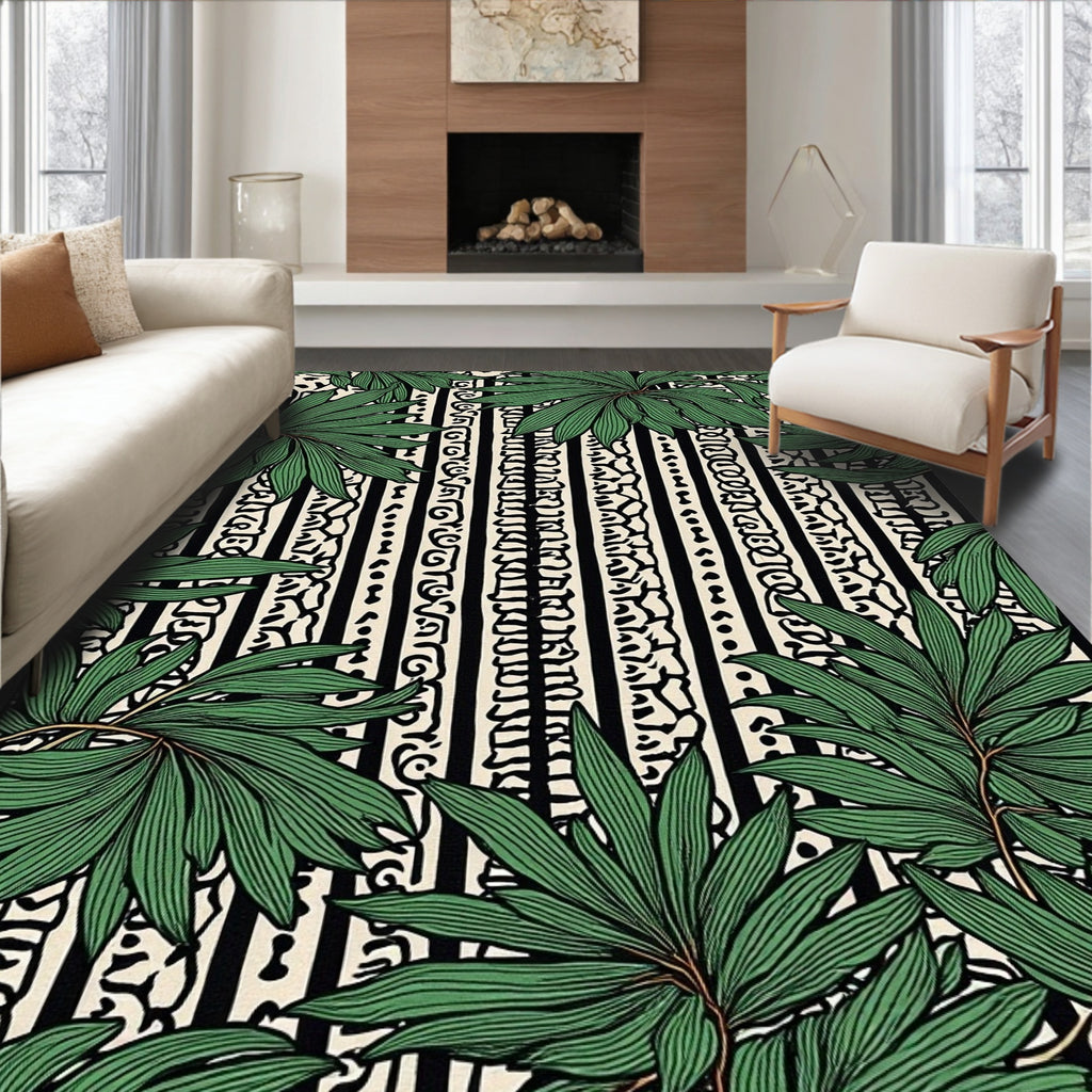 Lush Green Foliage Vertical Stripe Design Rug