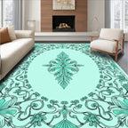 Aqua Floral Border Vine Design Rug