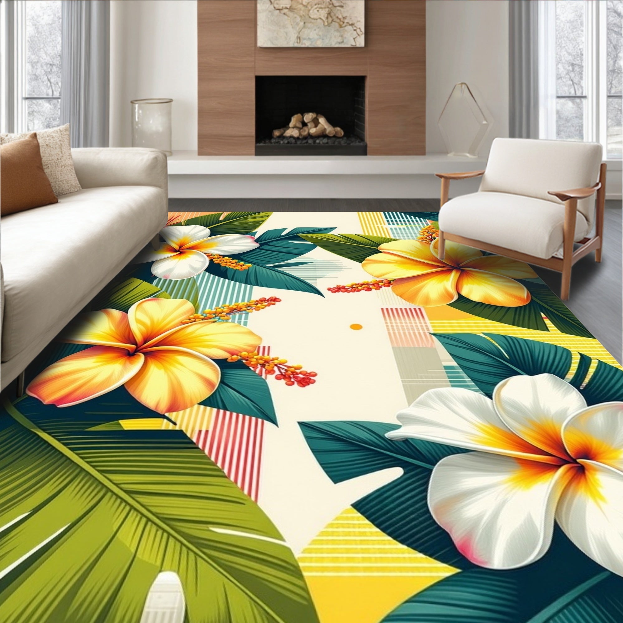 Tropical Bloom Leaf Design Rug