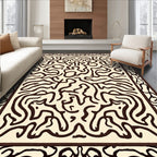 Cream and Brown Abstract Maze Rug