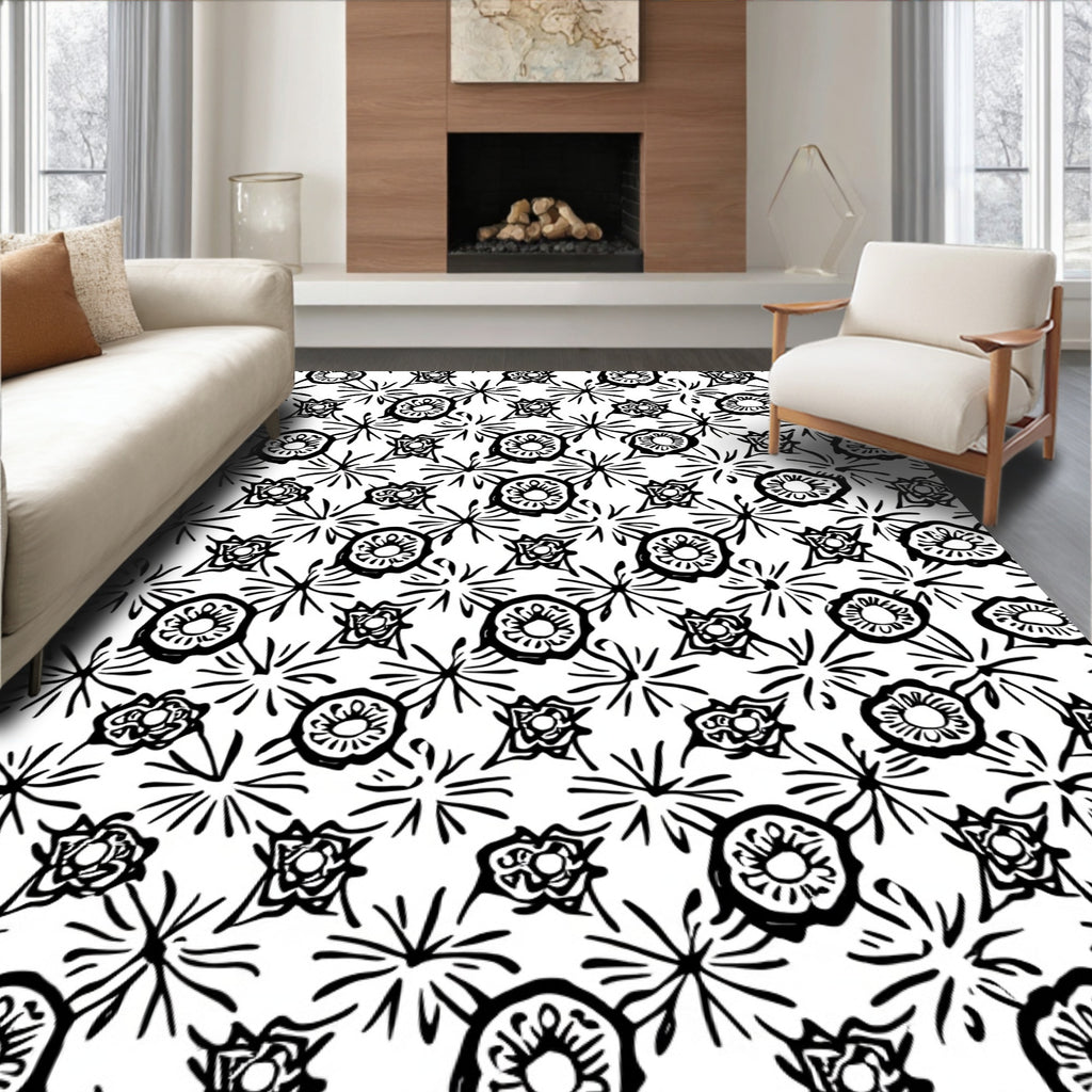 Whimsical Flower And Starburst Pattern Rug