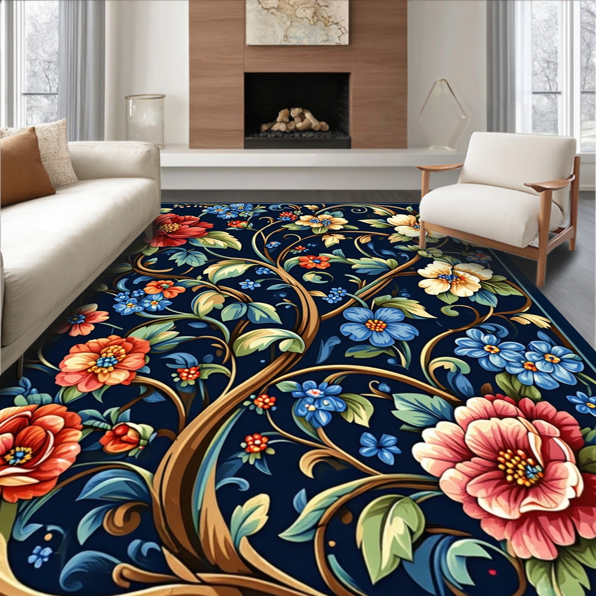 Lush Floral Vine Pattern Rug