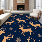 Golden Reindeer Snowflakes Navy Cozy Rug